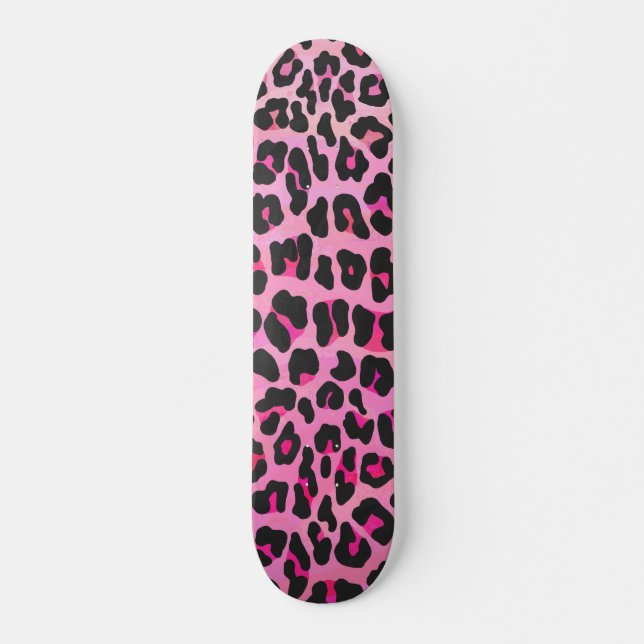 Leopard Black and Hot Pink Print Skateboard Deck (Front)