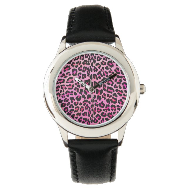 Leopard Black and Hot Pink Print Watch (Front)