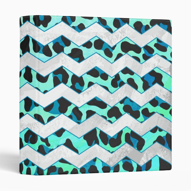 Leopard Black and Teal Print 3 Ring Binder (Front/Spine)