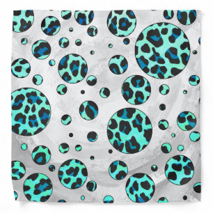 Leopard Black and Teal Print Bandana