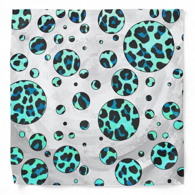 Leopard Black and Teal Print Bandana (Front)