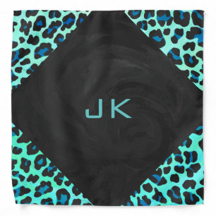 Leopard Black and Teal Print Bandana