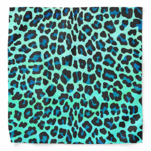 Leopard Black and Teal Print Bandana