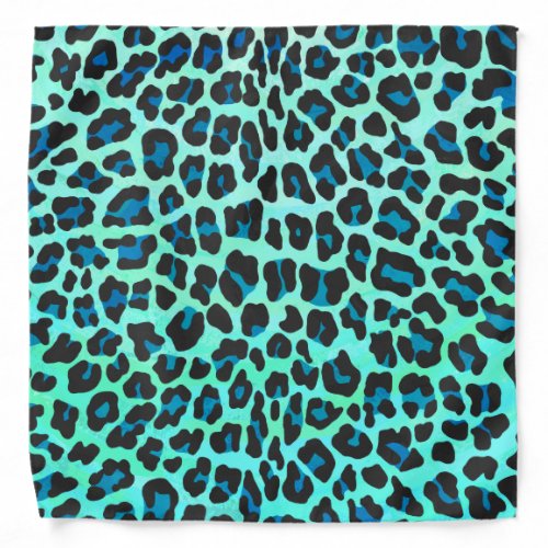 Leopard Black and Teal Print Bandana