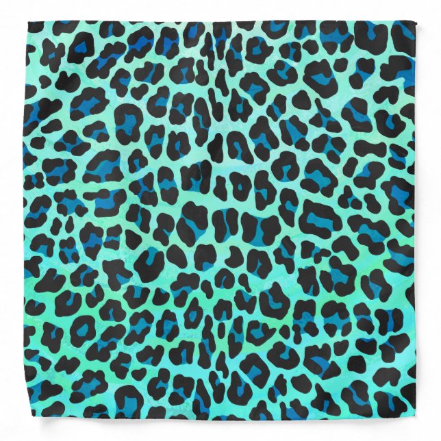 Leopard Black and Teal Print Bandana (Front)