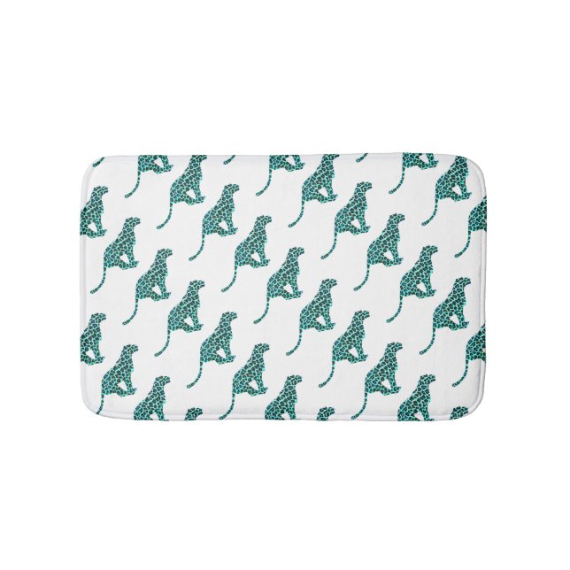 Leopard Black and Teal Print Bathroom Mat (Front)