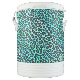Leopard Black and Teal Print Beverage Cooler