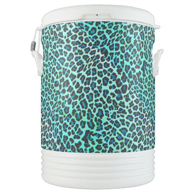 Leopard Black and Teal Print Beverage Cooler (Back)
