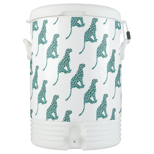Leopard Black and Teal Print Beverage Cooler (Front)