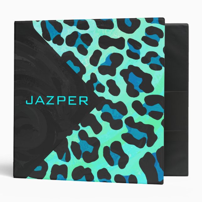 Leopard Black and Teal Print Binder (Front/Inside)