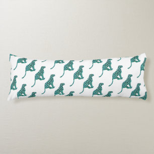 Leopard Black and Teal Print Body Pillow