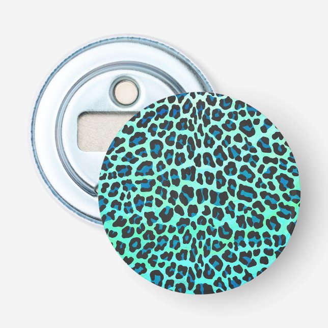 Leopard Black and Teal Print Bottle Opener (Front)