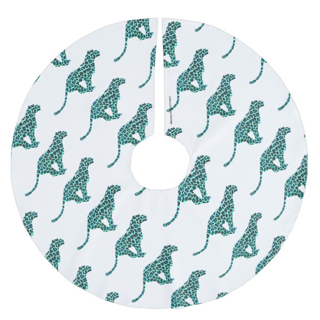 Leopard Black and Teal Print Brushed Polyester Tree Skirt (Front)