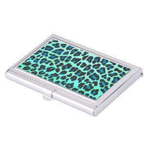 Leopard Black and Teal Print Business Card Holder