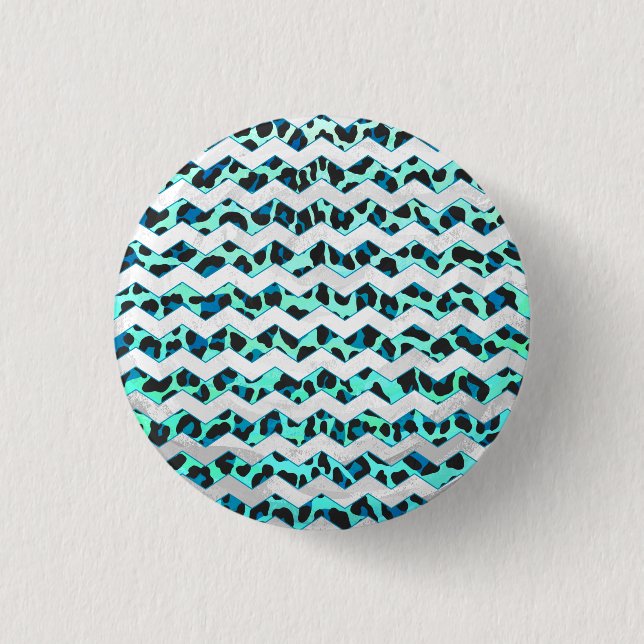 Leopard Black and Teal Print Button (Front)