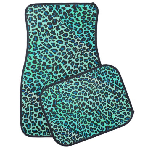 Leopard Black and Teal Print Car Floor Mat