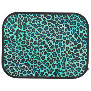 Leopard Black and Teal Print Car Mat