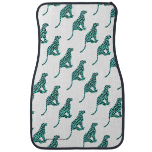 Leopard Black and Teal Print Car Mat