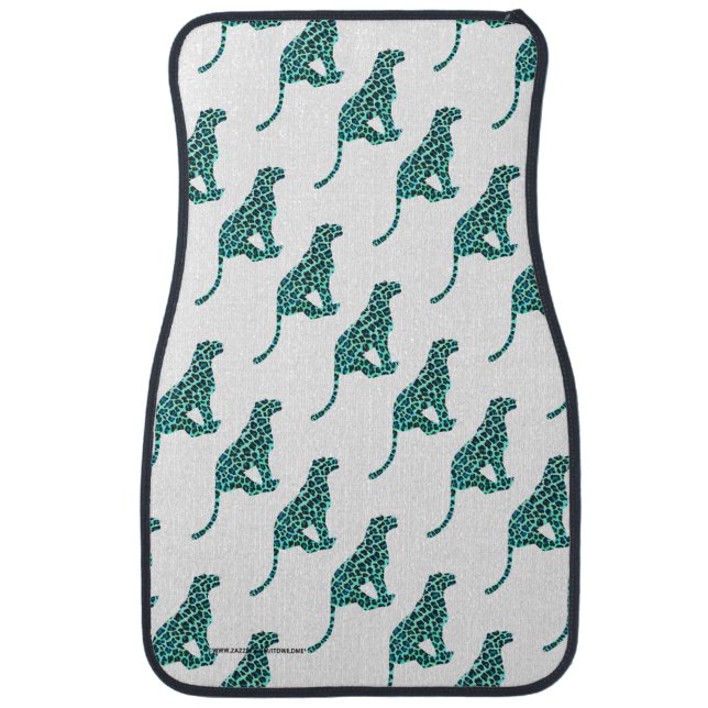 Leopard Black and Teal Print Car Mat (Front)