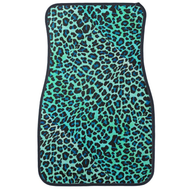 Leopard Black and Teal Print Car Mat (Front)