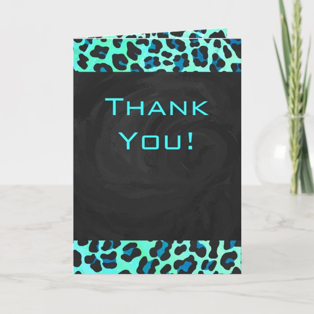 Leopard Black and Teal Print Card (Front)