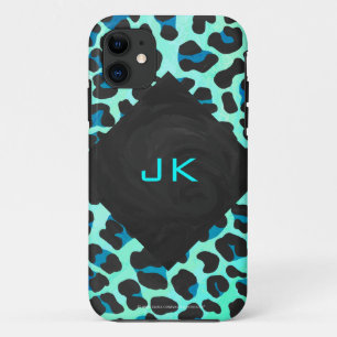 Leopard Black and Teal Print iPhone 11 Case