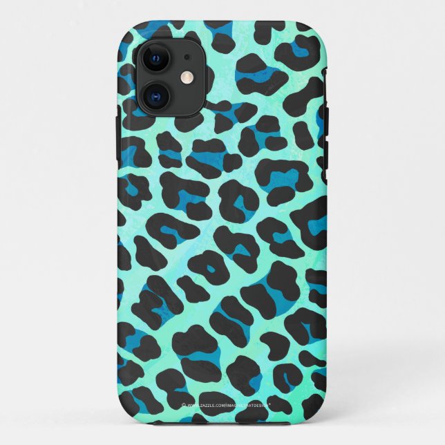 Leopard Black and Teal Print Case-Mate iPhone Case (Back)