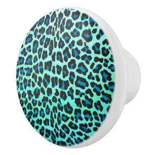 Leopard Black and Teal Print Ceramic Knob