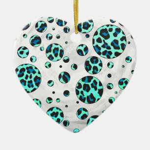 Leopard Black and Teal Print Ceramic Ornament