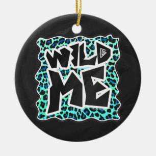 Leopard Black and Teal Print Ceramic Ornament