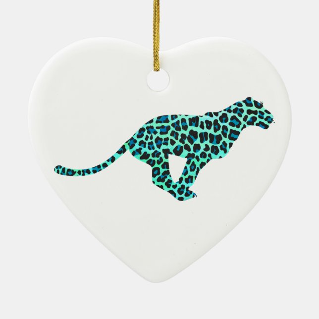 Leopard Black and Teal Print Ceramic Ornament (Back)