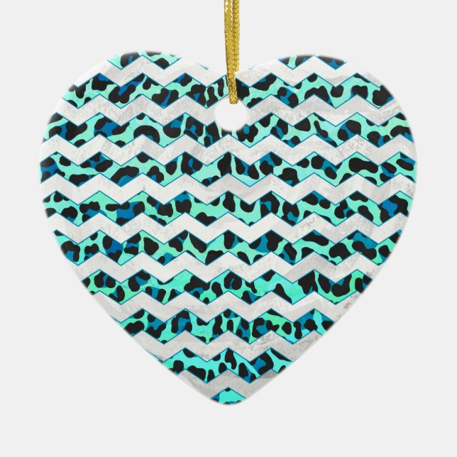 Leopard Black and Teal Print Ceramic Ornament (Front)