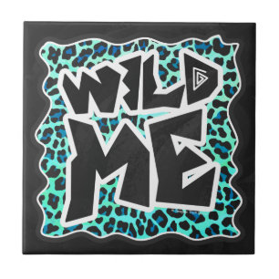Leopard Black and Teal Print Ceramic Tile