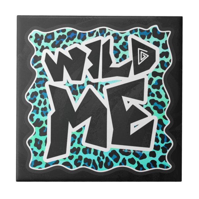 Leopard Black and Teal Print Ceramic Tile (Front)