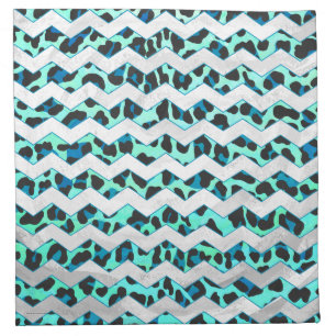 Leopard Black and Teal Print Cloth Napkin