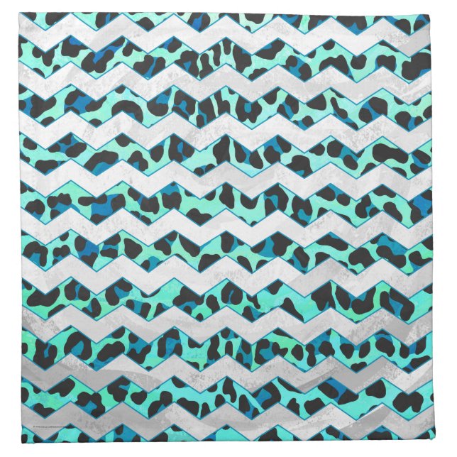 Leopard Black and Teal Print Cloth Napkin (Front)