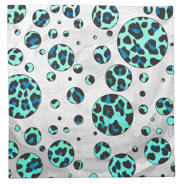 Leopard Black and Teal Print Cloth Napkin (Front)