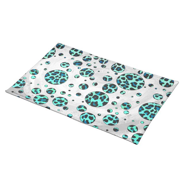 Leopard Black and Teal Print Cloth Placemat (On Table)