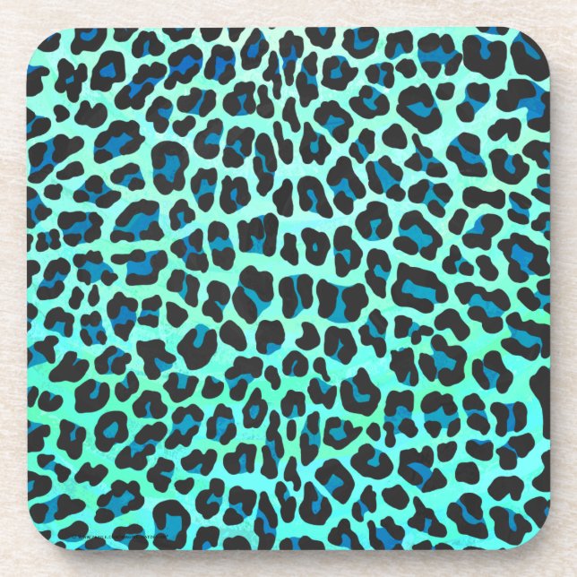 Leopard Black and Teal Print Coaster (Front)
