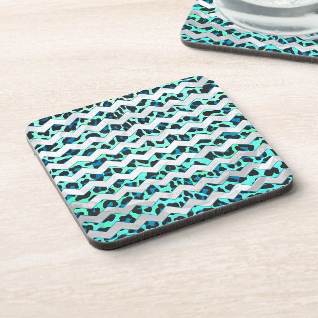 Leopard Black and Teal Print Coaster (Left Side)