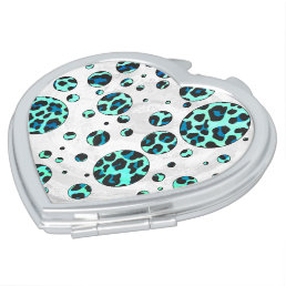 Leopard Black and Teal Print Compact Mirror