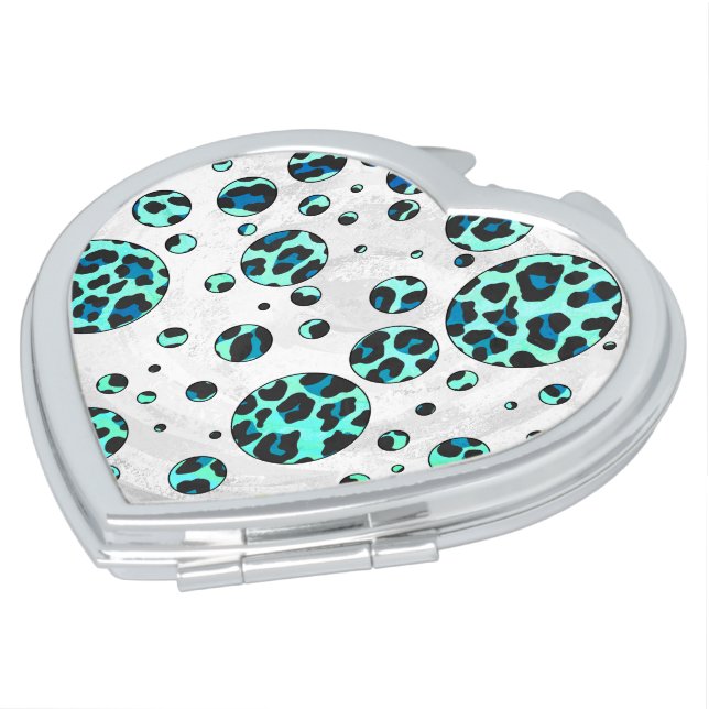 Leopard Black and Teal Print Compact Mirror (Turned)