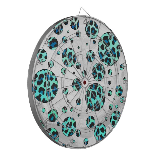 Leopard Black and Teal Print Dart Board (Front Left)