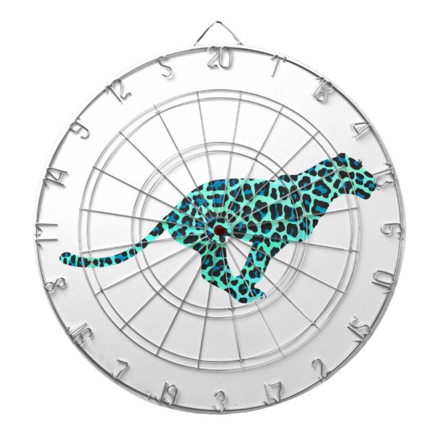 Leopard Black and Teal Print Dart Board (Front)