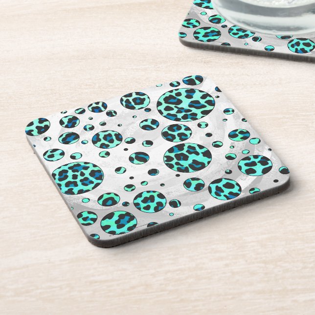 Leopard Black and Teal Print Drink Coaster (Left Side)