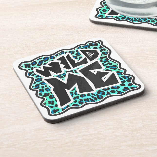 Leopard Black and Teal Print Drink Coaster (Left Side)