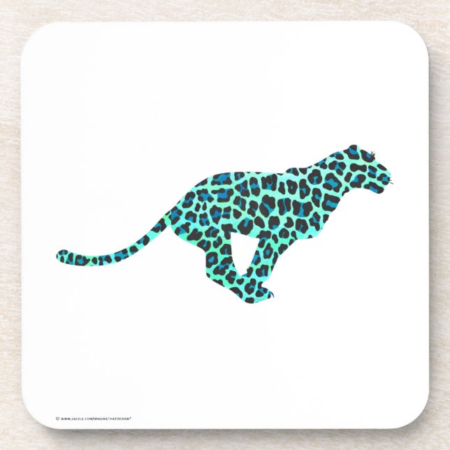 Leopard Black and Teal Print Drink Coaster (Front)