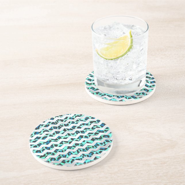 Leopard Black and Teal Print Drink Coaster (Side)