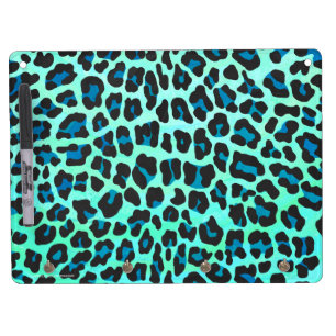 Leopard Black and Teal Print Dry Erase Board With Keychain Holder