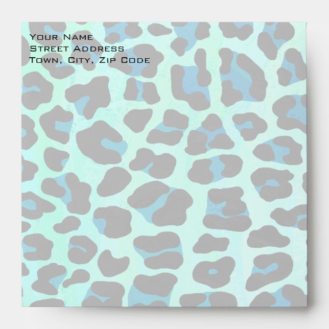 Leopard Black and Teal Print Envelope (Front)